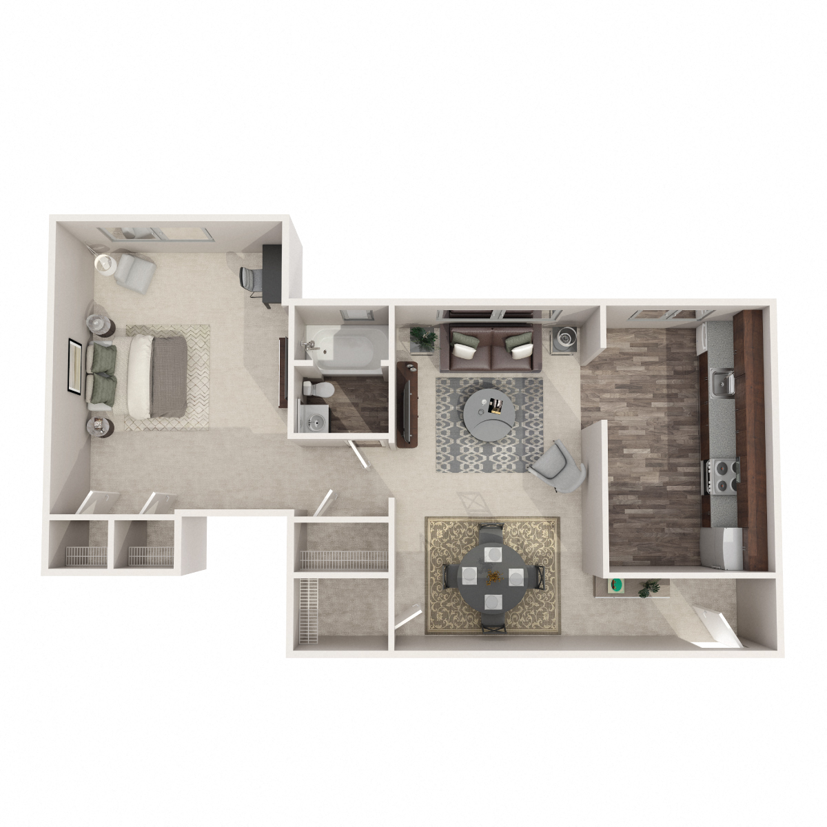 Floor plan for 1 bed, 1 bath, 883 sqft