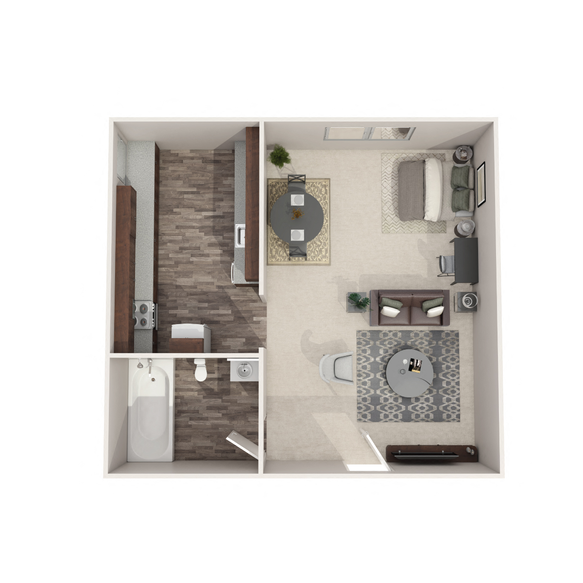 Floor plan for studio, 1 bath, 381 sqft