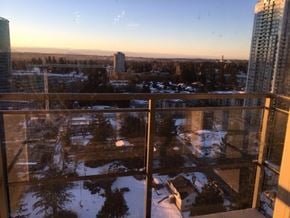 Surrey apartment for rent - A view from a high-rise building looking out over a snowy landscape.