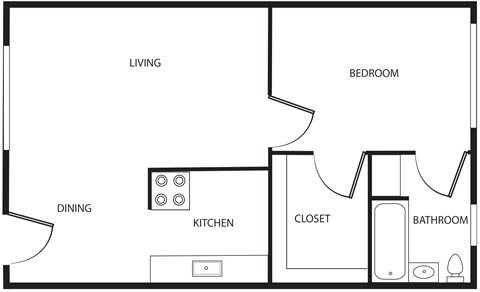 Floor plan for 1 bed, 1 bath