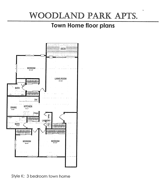 Floor plan for 3 beds, 2 baths, 1278 sqft