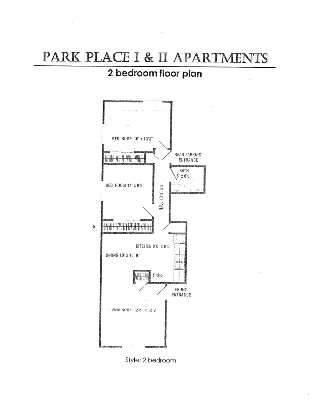 Floor plan for 2 beds, 1 bath, 660 sqft