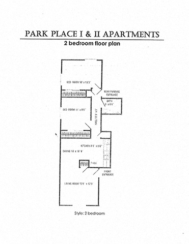 Floor plan for 2 beds, 1 bath, 660 sqft