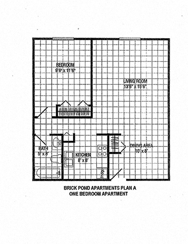 Floor plan for 1 bed, 1 bath, 660 sqft