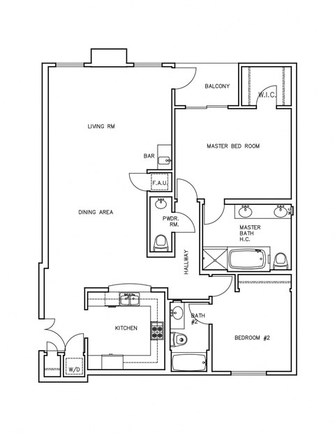 Floor plan for 2 beds, 2.5 baths, 1417 sqft