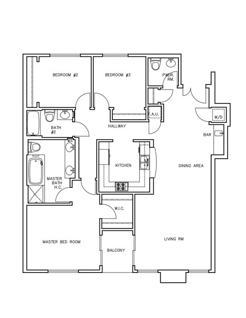 Floor plan for 3 beds, 2.5 baths, 1610 sqft