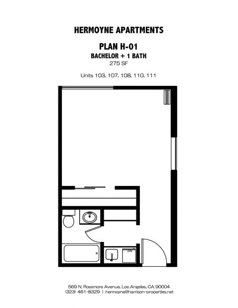 Floor plan for studio, 1 bath, 275 sqft