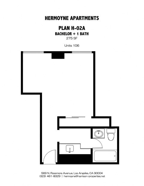 Floor plan for studio, 1 bath, 275 sqft