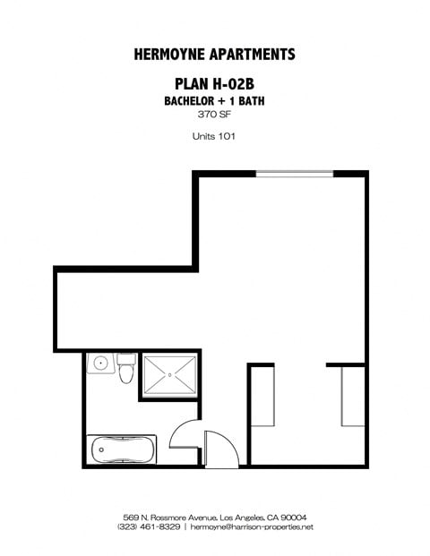 Floor plan for studio, 1 bath, 370 sqft