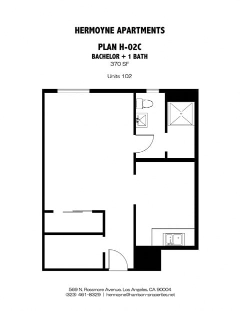 Floor plan for studio, 1 bath, 370 sqft