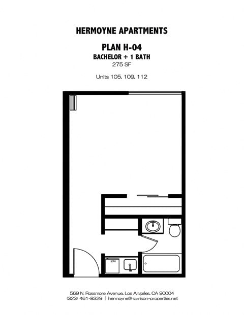 Floor plan for studio, 1 bath, 275 sqft
