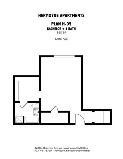 Floor plan for studio, 1 bath, 350 sqft