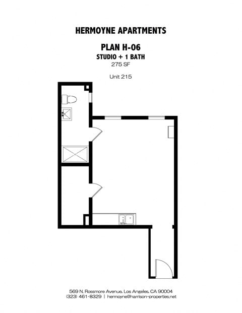 Floor plan for studio, 1 bath, 275 sqft