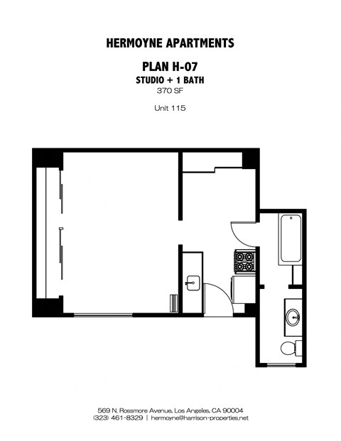 Floor plan for studio, 1 bath, 370 sqft