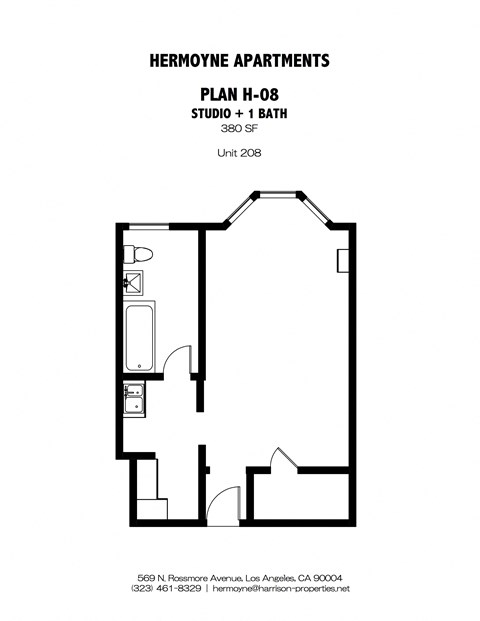 Floor plan for studio, 1 bath, 380 sqft