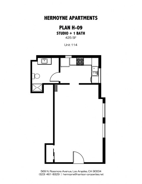 Floor plan for studio, 1 bath, 425 sqft