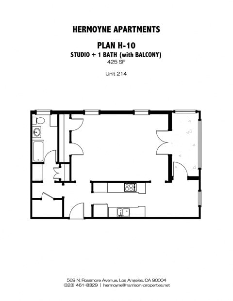 Floor plan for studio, 1 bath, 425 sqft