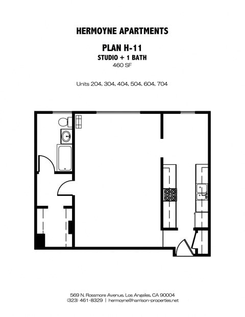 Floor plan for studio, 1 bath, 460 sqft