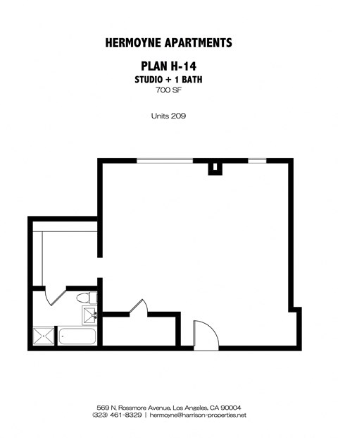 Floor plan for studio, 1 bath, 700 sqft