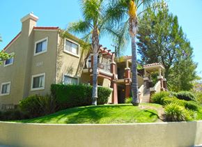 Calabasas apartment for rent - an apartment building with palm trees in front of it