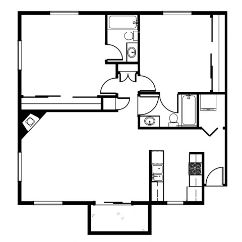 Floor plan for 2 beds, 2 baths, 1050 sqft