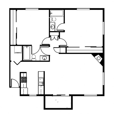 Floor plan for 2 beds, 2 baths, 1050 sqft