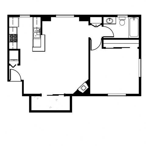 Floor plan for 1 bed, 1 bath, 850 sqft