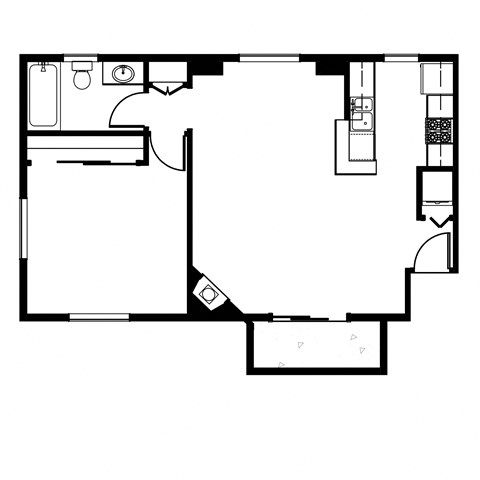 Floor plan for 1 bed, 1 bath, 850 sqft