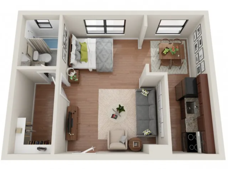 Floor plan for studio, 1 bath, 450 sqft