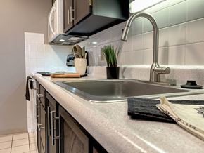 St. Louis apartment for rent - A kitchen with a sink and a countertop.