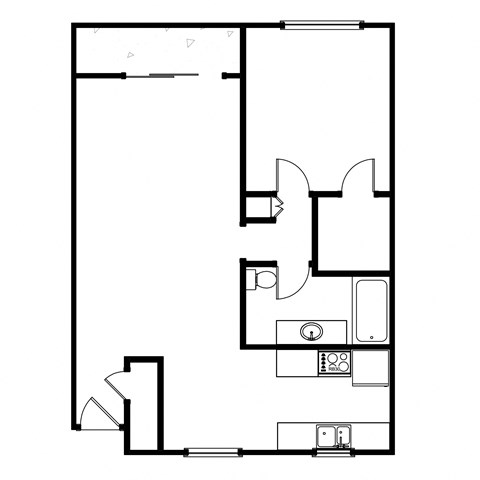 Floor plan for 1 bed, 1 bath, 742 sqft