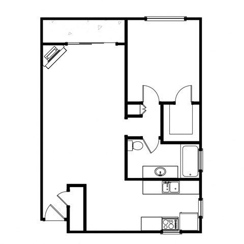 Floor plan for 1 bed, 1 bath, 742 sqft