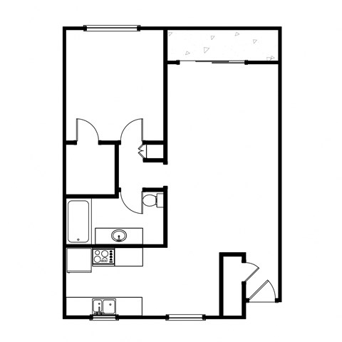 Floor plan for 1 bed, 1 bath, 742 sqft