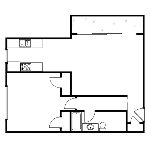 Floor plan for 1 bed, 1 bath, 761 sqft