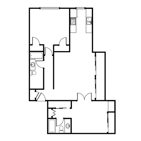 Floor plan for 1 bed, 2 baths, 1023 sqft
