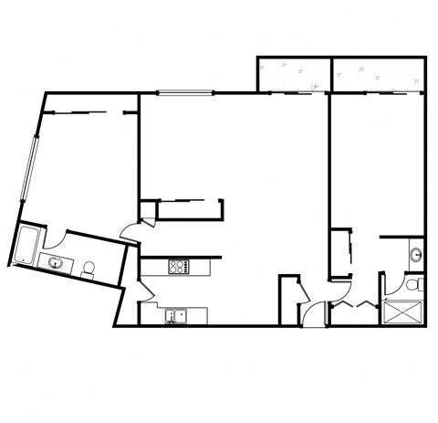 Floor plan for 2 beds, 2 baths, 1360 sqft