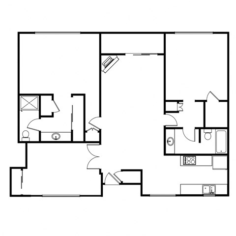 Floor plan for 2 beds, 2 baths, 1395 sqft
