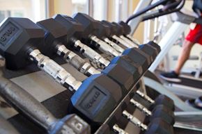Studio City apartment for rent - A row of dumbbells are lined up on a rack.