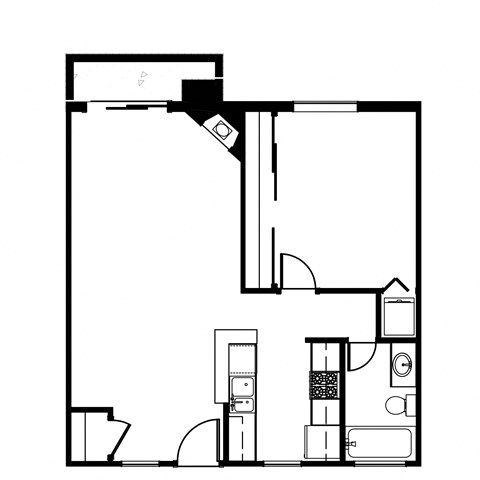 Floor plan for 1 bed, 1 bath, 735 sqft
