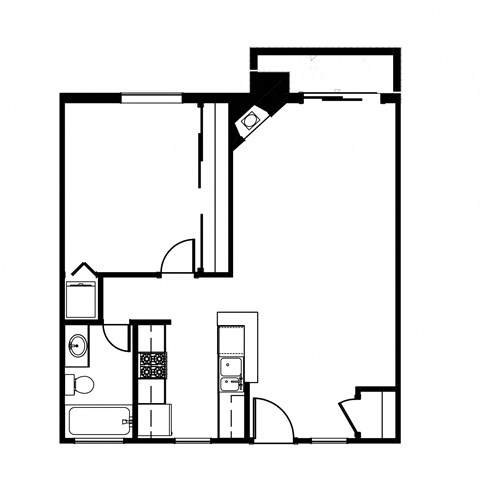 Floor plan for 1 bed, 1 bath, 735 sqft