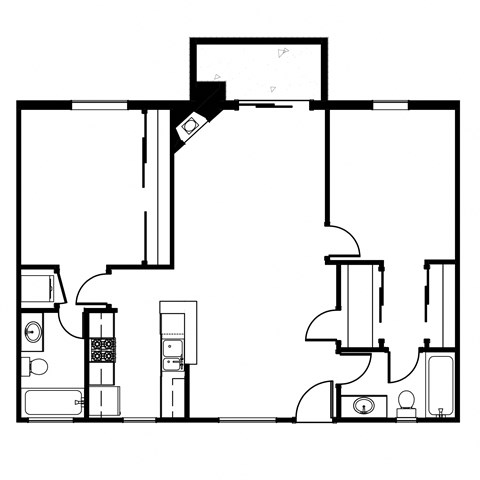 Floor plan for 2 beds, 2 baths, 1047 sqft