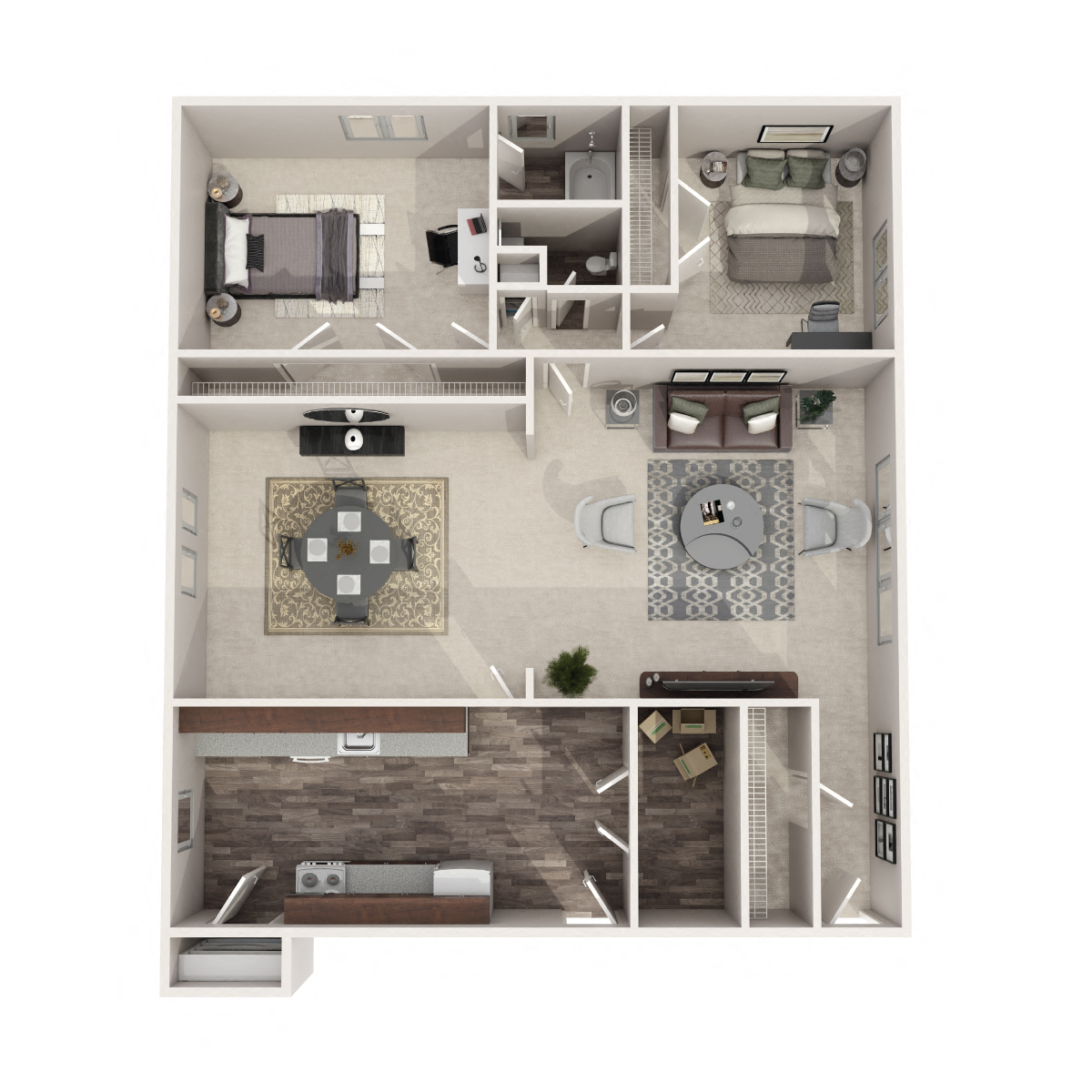 Floor plan for 2 beds, 2 baths, 1410 sqft