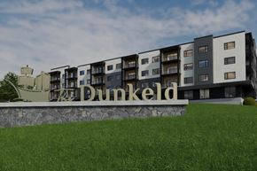 Plymouth apartment for rent - A modern apartment complex named Dunkeld is shown in the image.