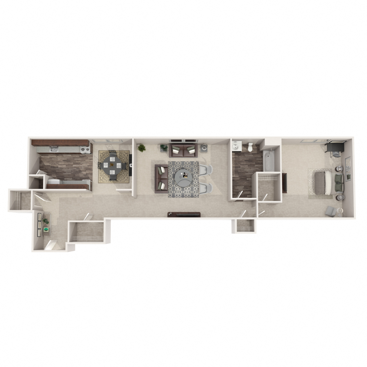 Floor plan for 1 bed, 1 bath, 768 sqft
