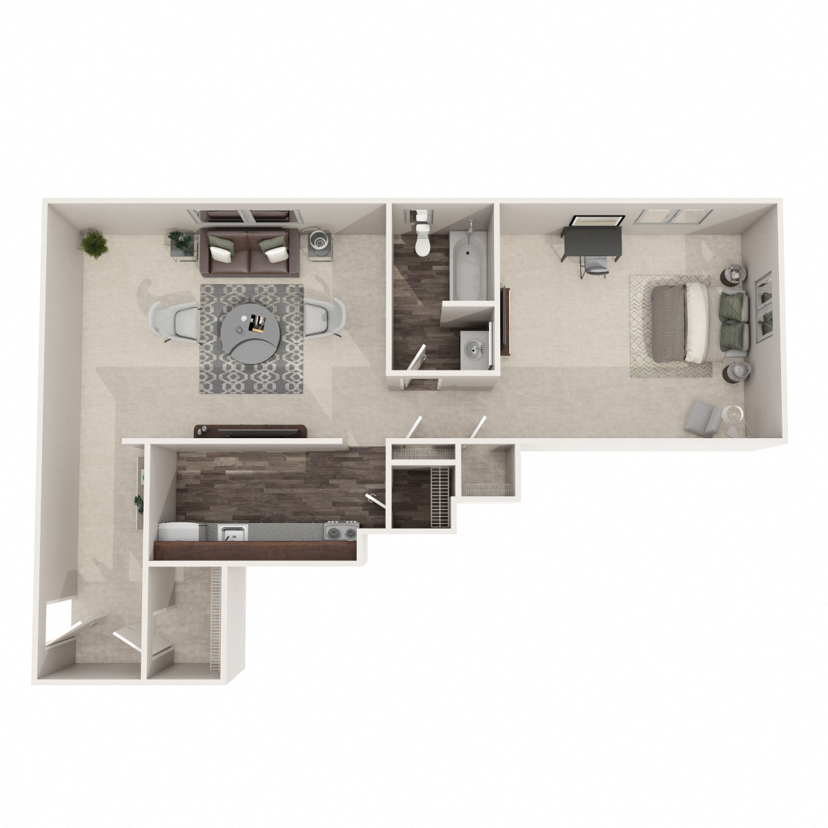 Floor plan for 1 bed, 1 bath, 680 sqft