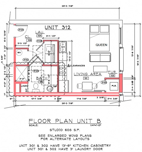 Floor plan for studio, 1 bath, 802 sqft