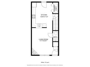 Jacksonville house for rent - A floor plan of a small apartment with a kitchen, living room and bathroom.