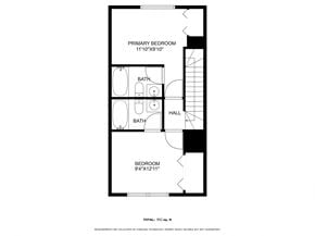 Jacksonville house for rent - A floor plan of a small apartment with a primary bedroom, a bath, a hallway, and a bedroom.