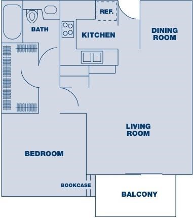 Floor plan for 1 bed, 1 bath, 850 sqft