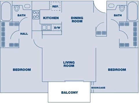 Floor plan for 2 beds, 2 baths, 1050 sqft